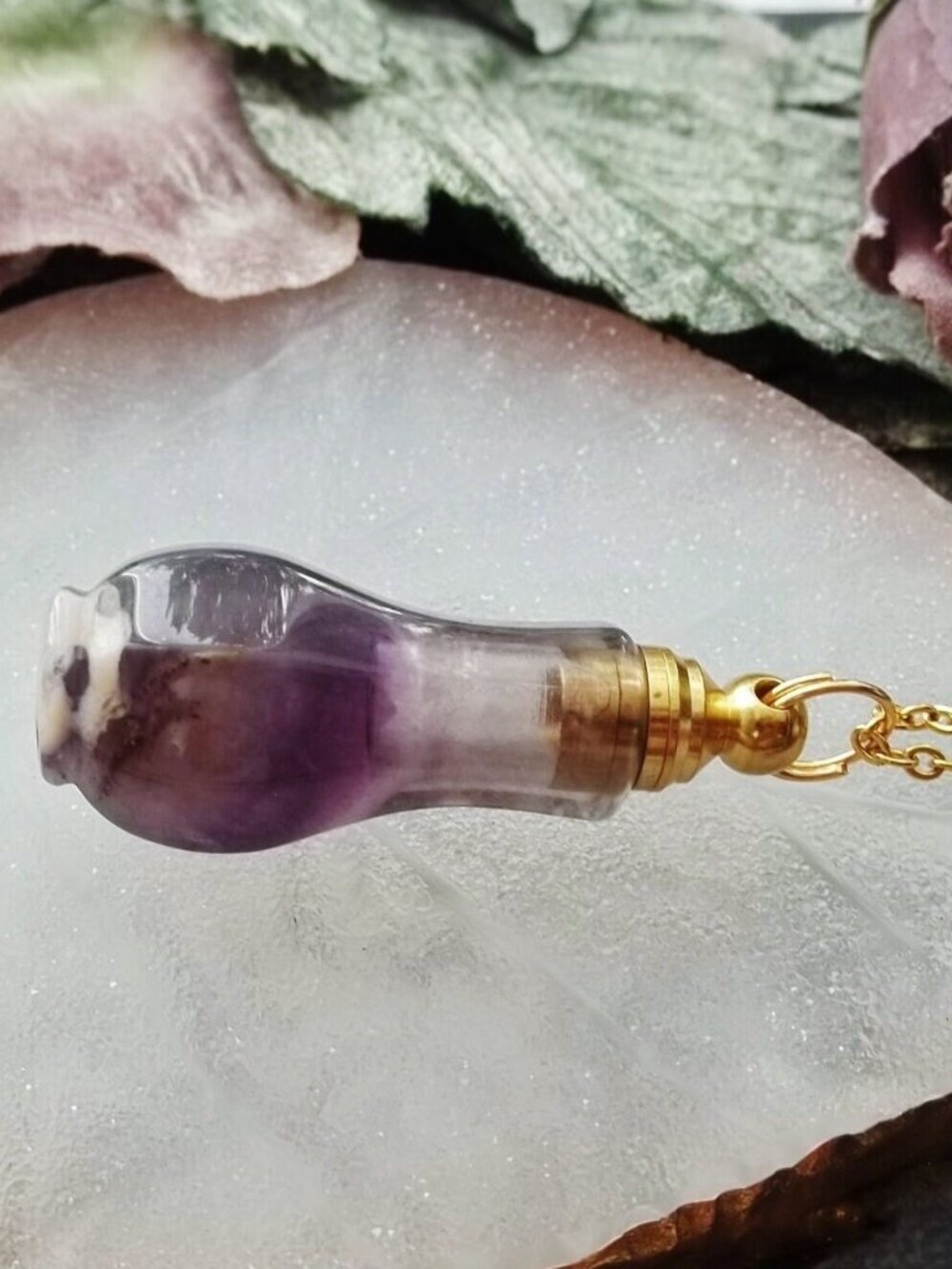 Amethyst Quartz Necklace Crystal Perfume Bottle Vial Pendant